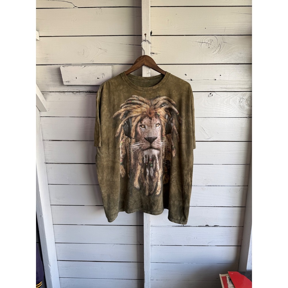 The Mountain Rasta Lion Headphones Tie Dye Graphic T-Shirt Mens Brown Olive XL